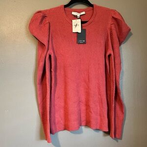 NWT Joes Sz Large Pink Slate Rose Puff Long Sleeve Ribbed Sweater Top Ret $148!
